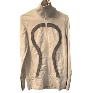 LULULEMON Define Jacket Women White Gray Stripe Accent Full Zip Size 8 Thumbhole